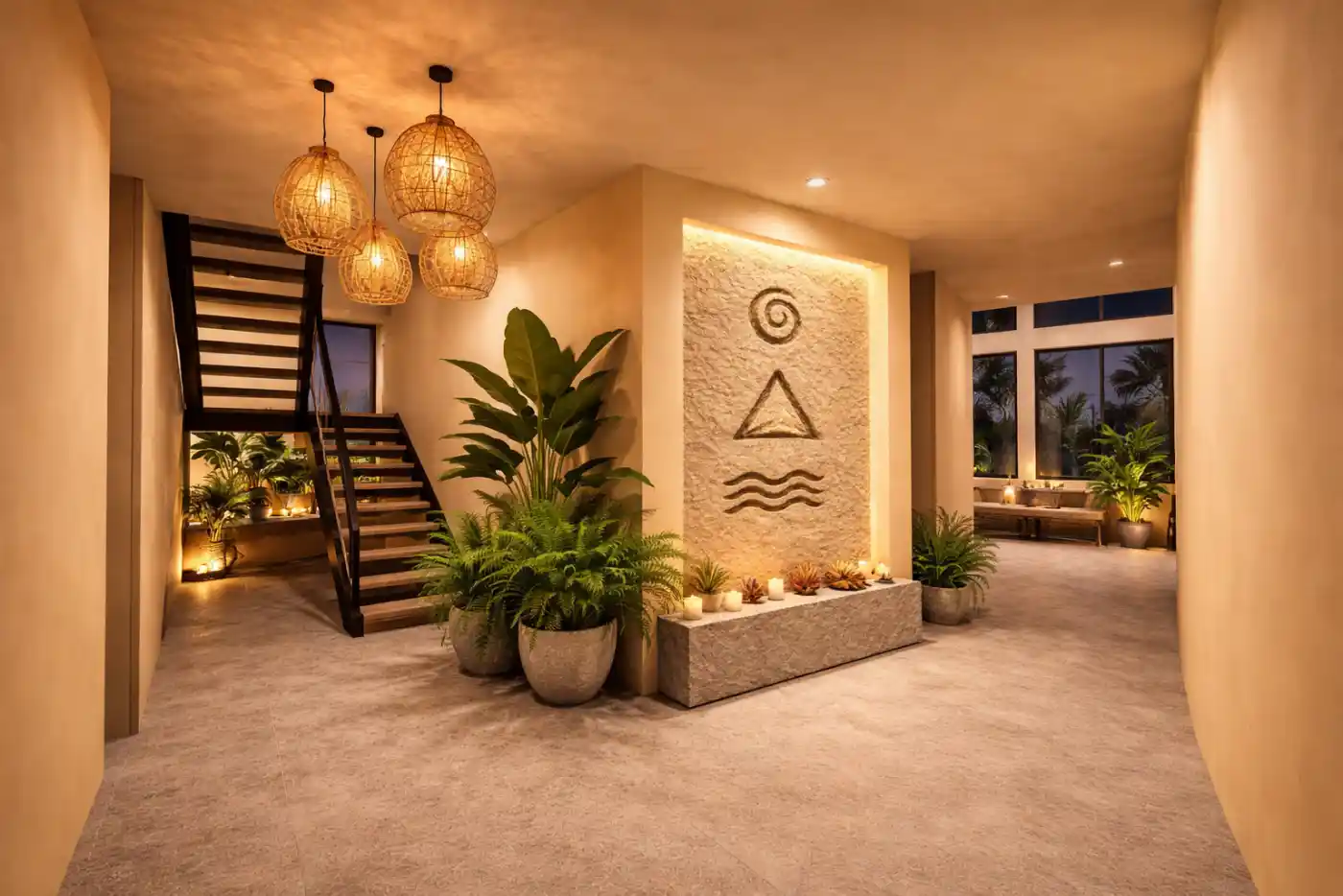 Suite principal con terraza y vistas a palmeras