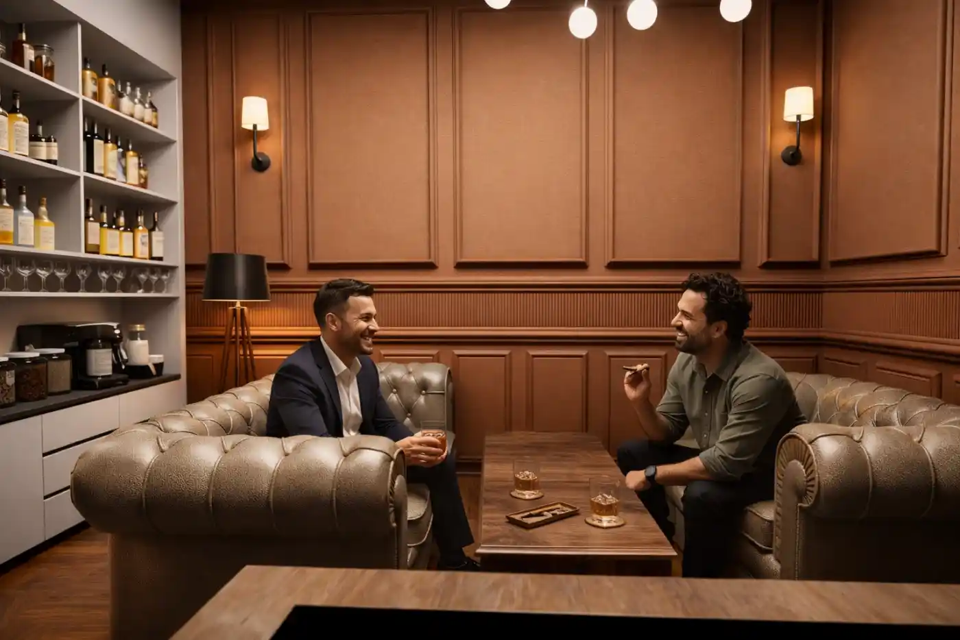 Cigar lounge con sofás Chesterfield