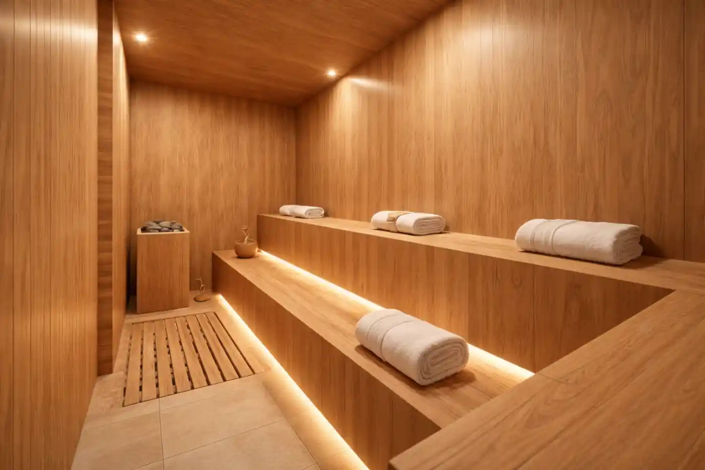 Interior de la sauna finlandesa
