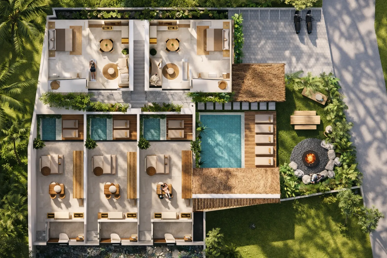 Aerial floor plan of the complex with facility details
